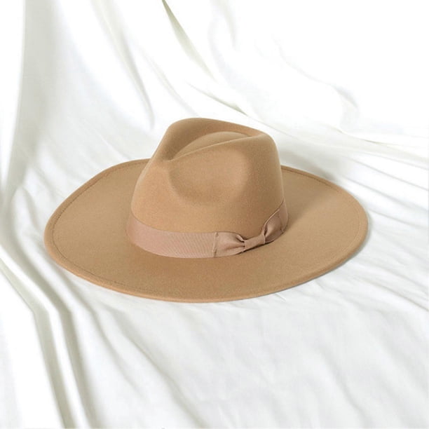 Classic Women's Felt Panama Hats Vintage Rancher Hat Floppy Panama Hat with Bow for Wedding Party Performance