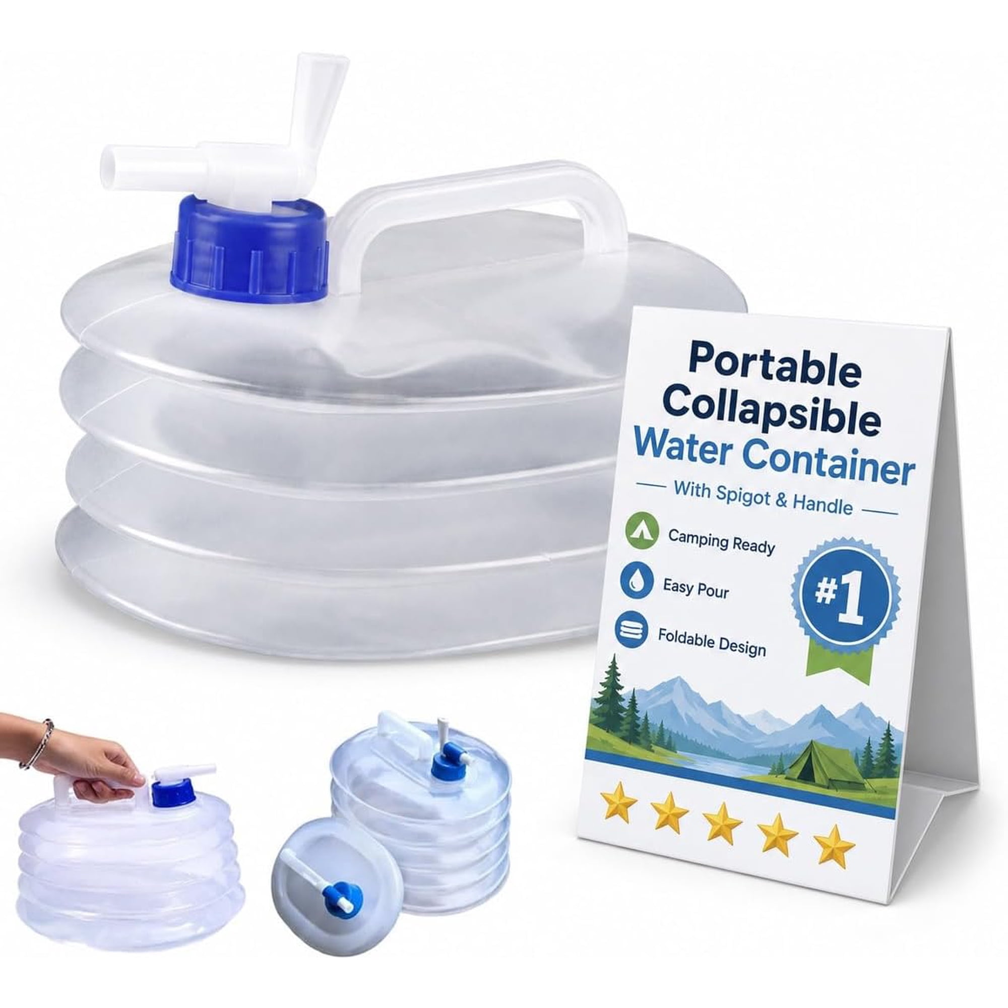 Portable Collapsible Water Container with Spigot and Handle for Camping | Ldpe4 Foldable Water Jug in 3, 5, 10 and 15 L Sizes for Hiking, Rv, Picnic and Emergency Kits(3L)
