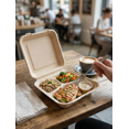 thumbnail image 4 of 9''x9''x3'' 3Compartments Sugarcane Fibre Natural Kraft Clamshell (100% Compostable & Recyclable) 200 units/Pack, 4 of 5