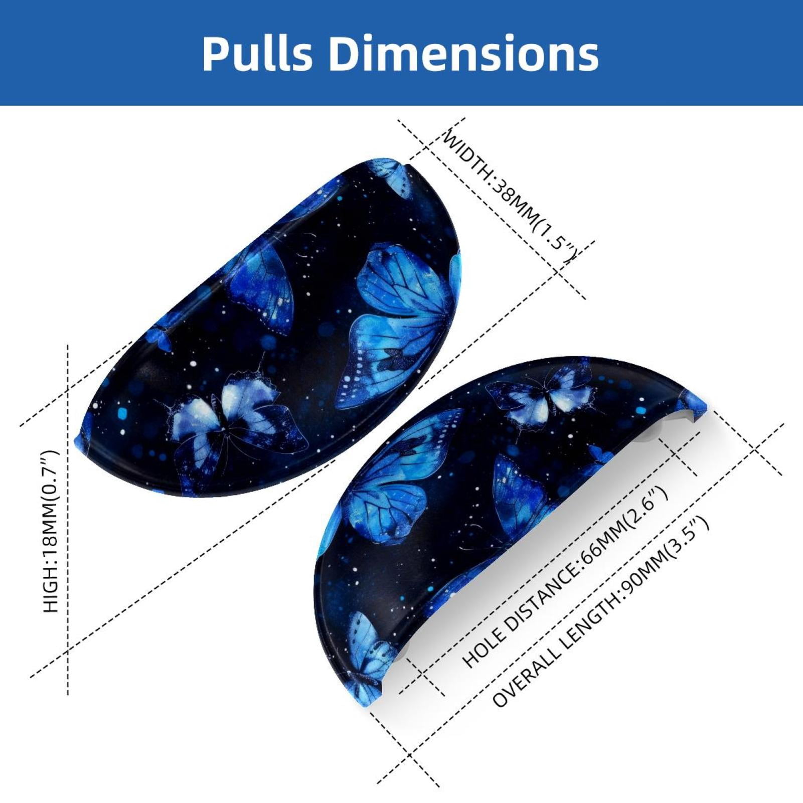 PhooArto 6 Pcs Cup Drawer Pulls, Flying Galaxy Blue Butterfly Pattern Shell Shape Handles Cabinet Knobs for Dresser Cupboard Closet Wardrobe with Screws