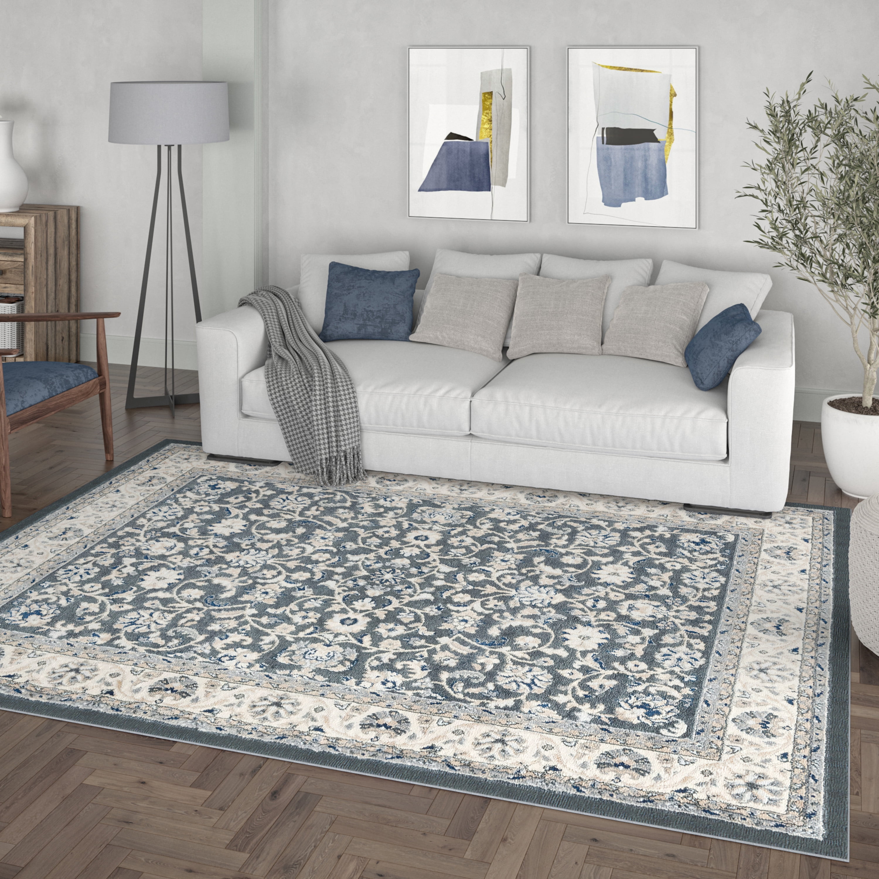 Madison Traditional 9' x 12' Gray Polypropylene Indoor Area Rug