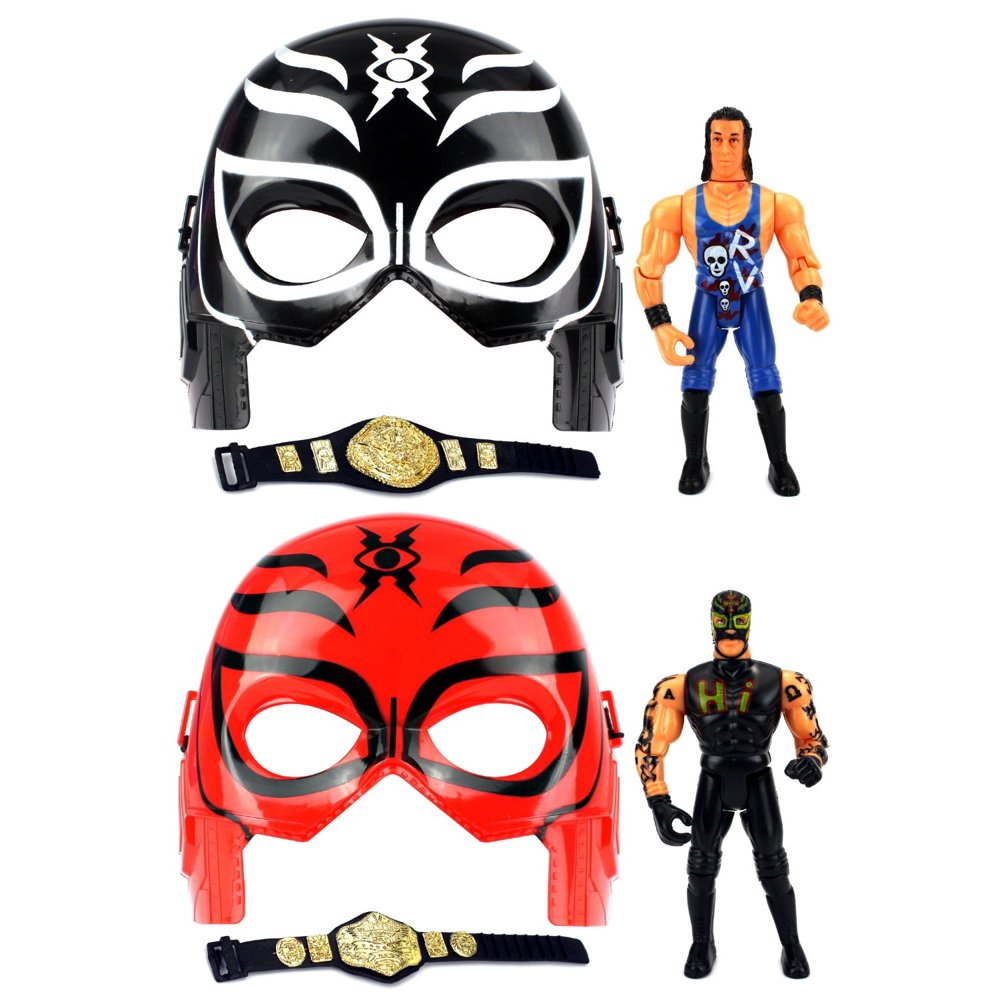 Velocity Toys Super Masked Wrestling Toy Figure Play Set w/ 2 Masks, 2