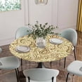 thumbnail image 2 of Beige Brown Green Fitted Tablecloth with Elastic Edged, Round Table Cloth for Dining Table, Retro Botanical Abstract Art Waterproof Oil Proof Table Cover for Indoor Outdoor 55"-60", 2 of 8