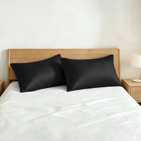 Kelnaro 2 Pack Black Satin Pillowcases Standard Size 20"x26" - Hidden Zipper Silky Smooth Soft Breathable Pillow Covers for Hair & Skin
