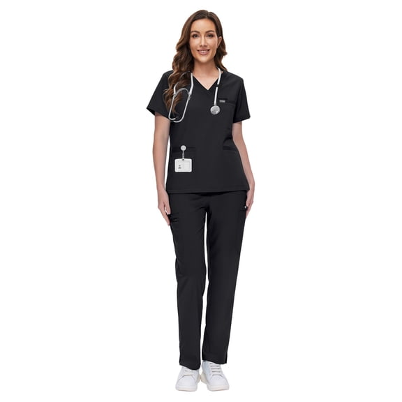 Niaahinn Women's Scrub Set - Soft Stretch V-Neck Top & Elastic Waist Jogger Uniform, 8 Colors
