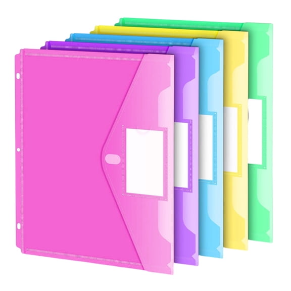 5/10Pcs 3 Holes Punched File Envelope Letter Size Plastic Document Organiser Bag with Label Window for Office School