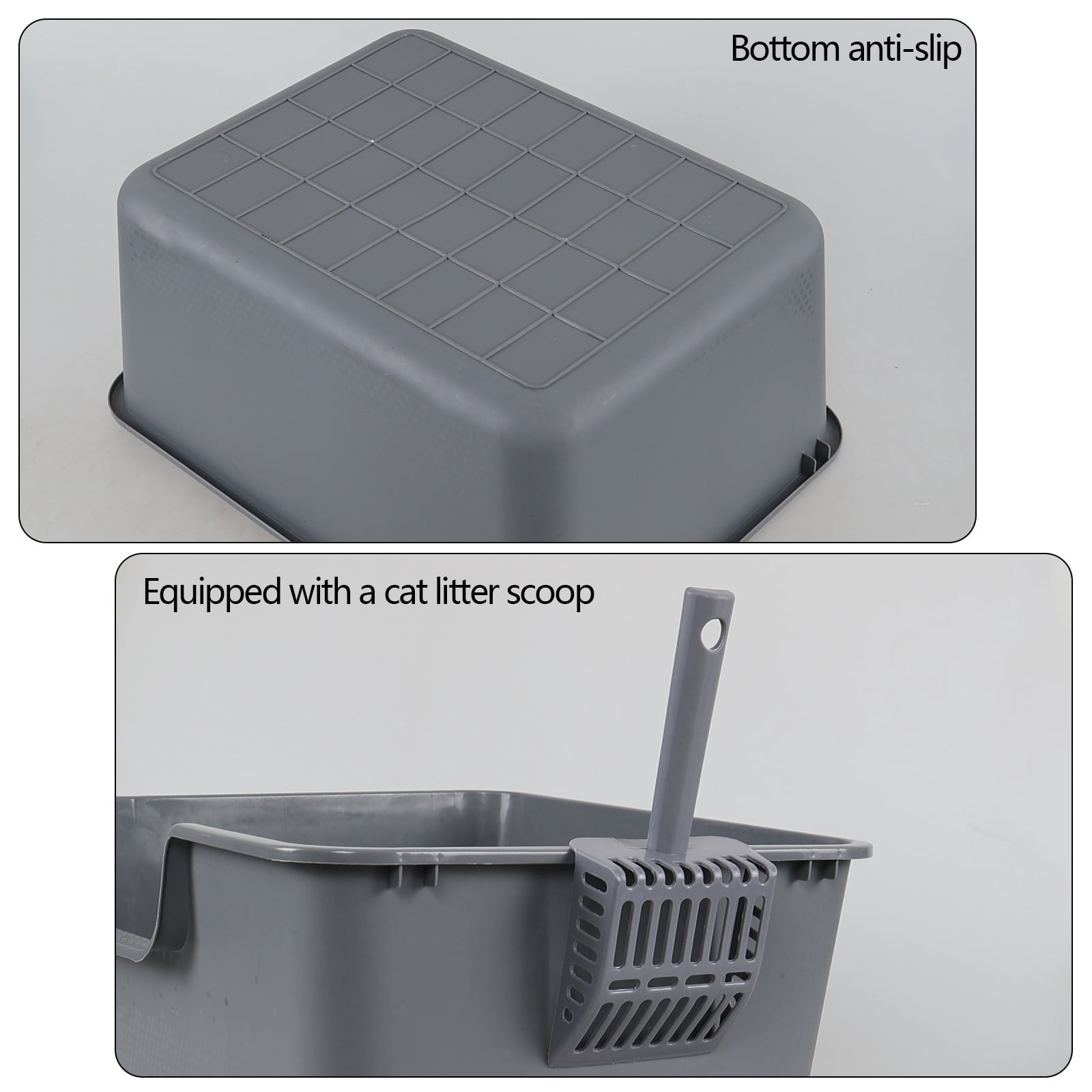Afromy 4-Pack Plastic High Wall Cat Litter Box with Scoop, Open Air Kitty Litter Pan,  Gray
