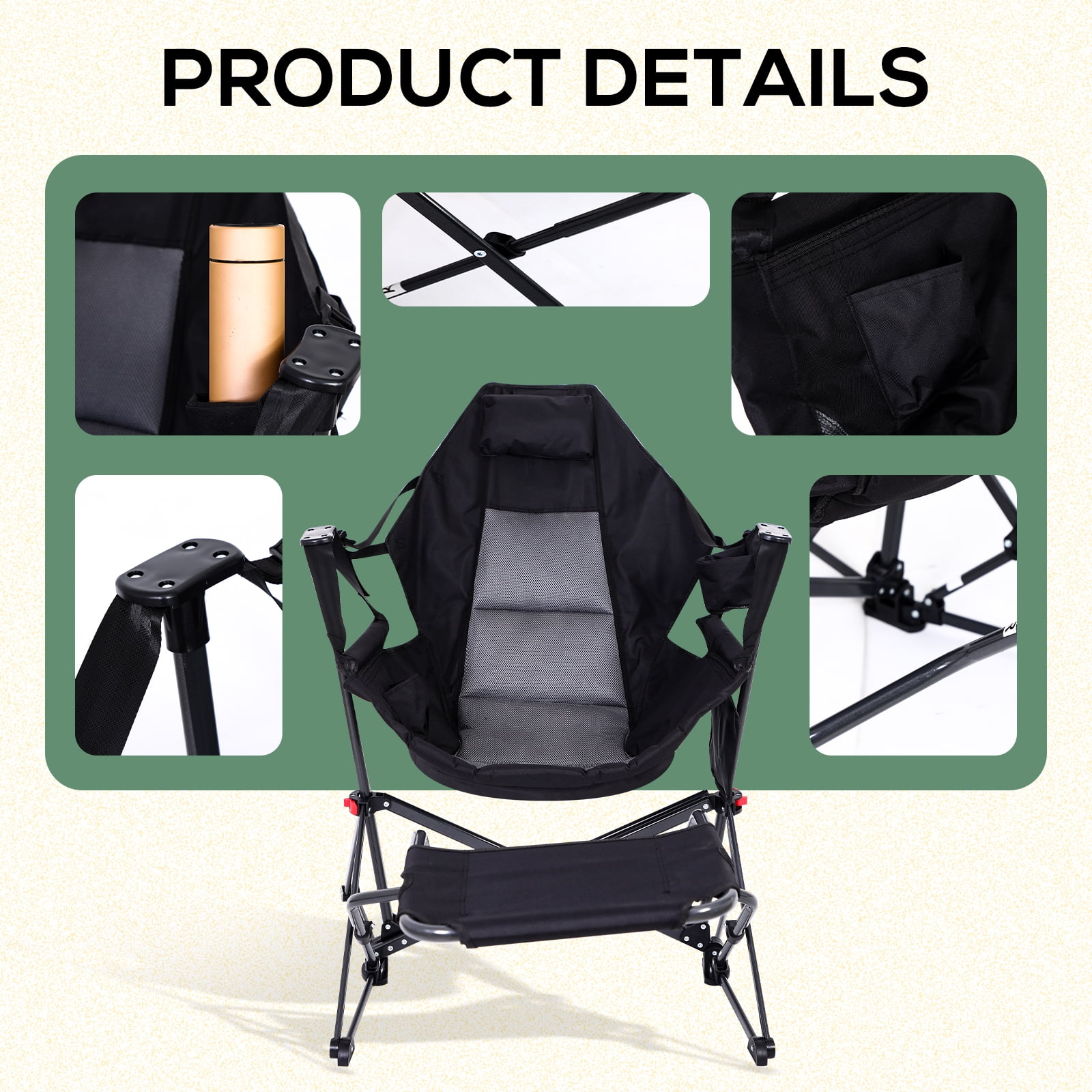 Nice C Hammock Camping Chair with Footrest, Steel, Black