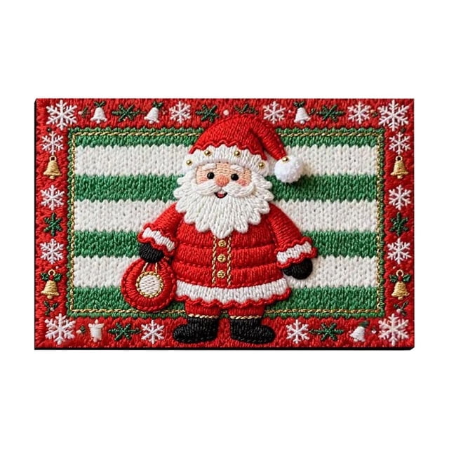 Knitted Christmas Bathroom Mat, Absorbent Non-Slip Floor Mat 23.6x15.7 In, Crystal Velvet Door Rug for Entryway, Festive Home Decor Bath Mat for Holiday Use