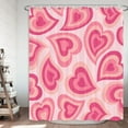thumbnail image 4 of Pink Heart Shower Curtain Valentines Romantic Love Heart Cute Bathroom Accessories, Chic Retro 70s Heart Design Happy Valentines Bathroom Decor Set with Hooks 72X72IN, 4 of 6