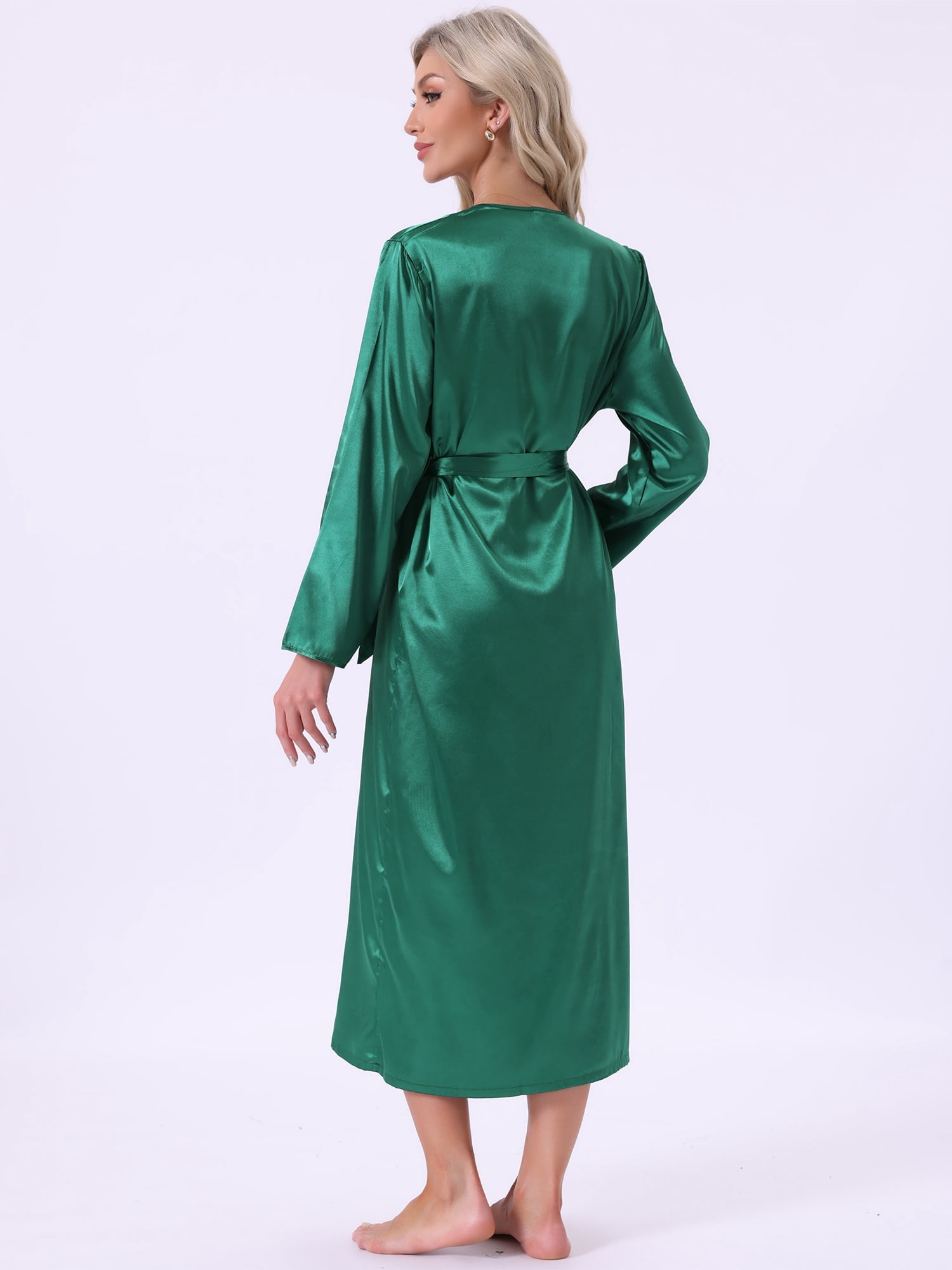 DARING DIVA Women's 2pcs Satin Silky Soft Midi Camisole Robe Set 2XL Green