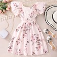 thumbnail image 4 of Floral Dress For GirlsSummer Dress For Girls Sundress Flutter Sleeve Dress A-Line Beach Easter Outfit Holiday Party Thanksgiving Casual Fashion Outfits #Pink 7-8 Years, 4 of 7