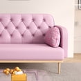thumbnail image 3 of 56.6" Faux Leather Loveseat Sofa, Upholstered Modern 2-seat Sofa Couch with 2 Dumpling-shaped Throw Tulip Pillows, Small Love Seat Sofa with Wooden Legs for Bedroom Apartment Office, Pink, 3 of 8