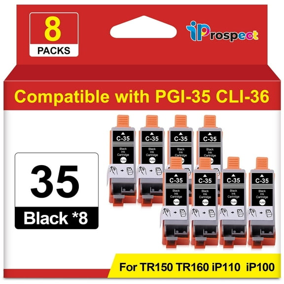 PGI-35 Ink Cartridge Black Replacement Compatible for Canon PGI-35 CLI-36 Ink Cartridges Work with TR150 TR160 iP110 iP100 Printer, 8 Black 35 Ink