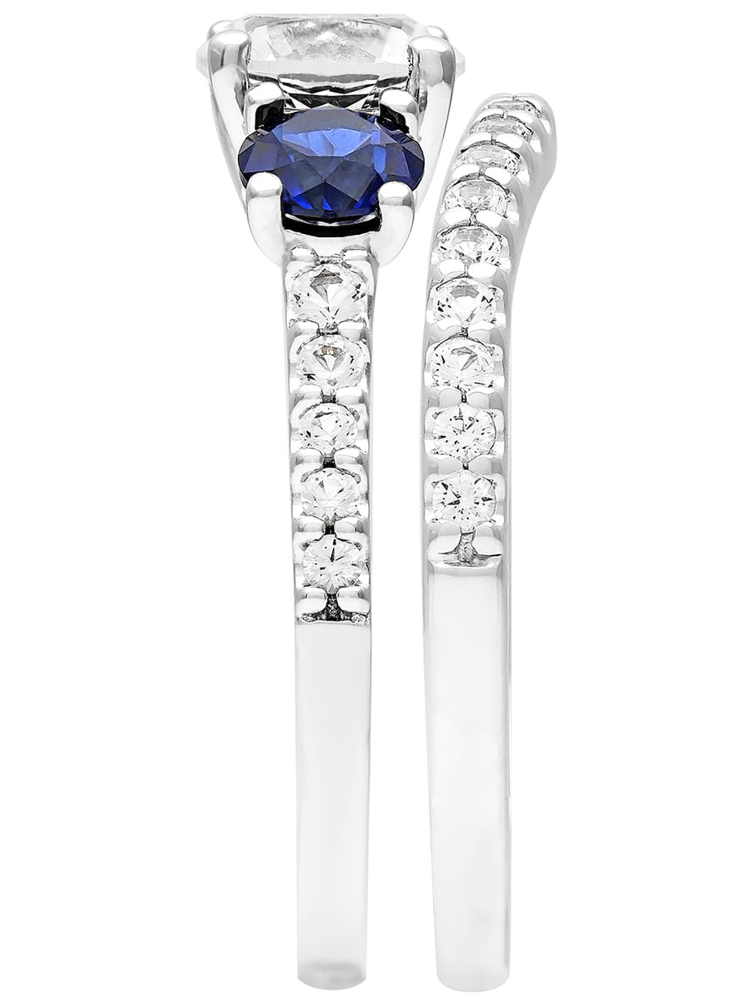 3 3/8 Carat TGW Created Blue and White Sapphire Women's "Sapphire Gem" Bridal Ring Set in Sterling Silver