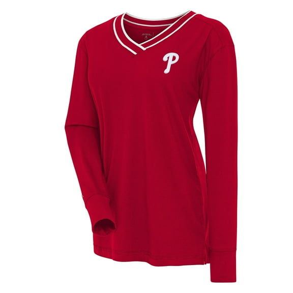 Women's Antigua Red Philadelphia Phillies Symbolic Long Sleeve V-Neck Top