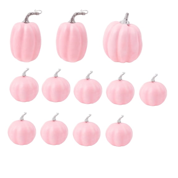 Decorative Pumpkins Pink 12 Piece Set for Halloween Thanksgiving Fall Party Home Table Decor