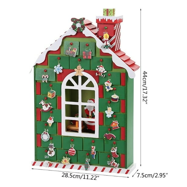 Calendario de Adviento de madera para casa del árbol, Cuenta atrás, decoración de fiesta de Navidad, 24 cajones con adorno de luz LED
