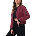 thumbnail image 4 of MODA NOVA Juniors Standing Collar Long Sleeve Full Zip up Short Bomber Jacket, 4 of 6