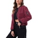 thumbnail image 4 of Abrigo casual con cremallera para mujer Inspire Chic, chaqueta tipo bomber, rompevientos con bolsillos, color rojo vino, 4 of 7