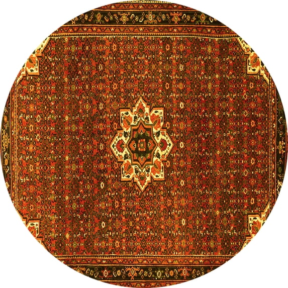 Ahgly Company Indoor Round Medallion Yellow Traditional Area Rugs, 4' Round