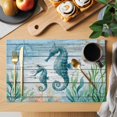 thumbnail image 2 of Coastal Seahorse Placemats Set of 8, Nautical Starfish Coral Wooden Grain Placemats for Dining Table, Place Mats for Kitchen Tabletop, Waterproof Wipeable Dining Table Mats Set, 2 of 9