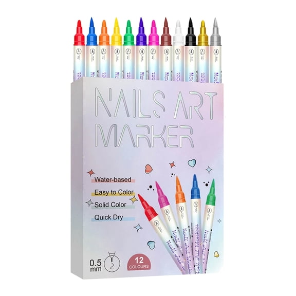 12 Colours Nail Art Pen Set, Nail Art Pen DIY Line Nail Art Graffiti, Nail Polish Pen, Nail Polish Pens for Nails, Quick-Drying Acrylic Colour Pen, for Art Drawing Painting Tools (1 Piece)
