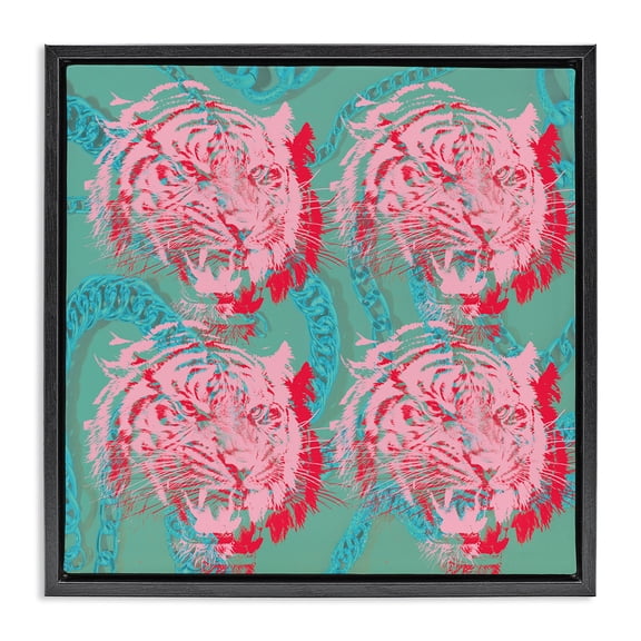 Stupell Industries Bohemian Abstract Tigers Pattern Black Floating Frame Canvas Art, 18 x 18, by Lil' Rue