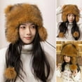 thumbnail image 2 of Gorro de invierno para niños con cordón y bola de peluche, de piel sintética gruesa, elástico, unisex, de color puro, para actividades al aire libre., 2 of 8