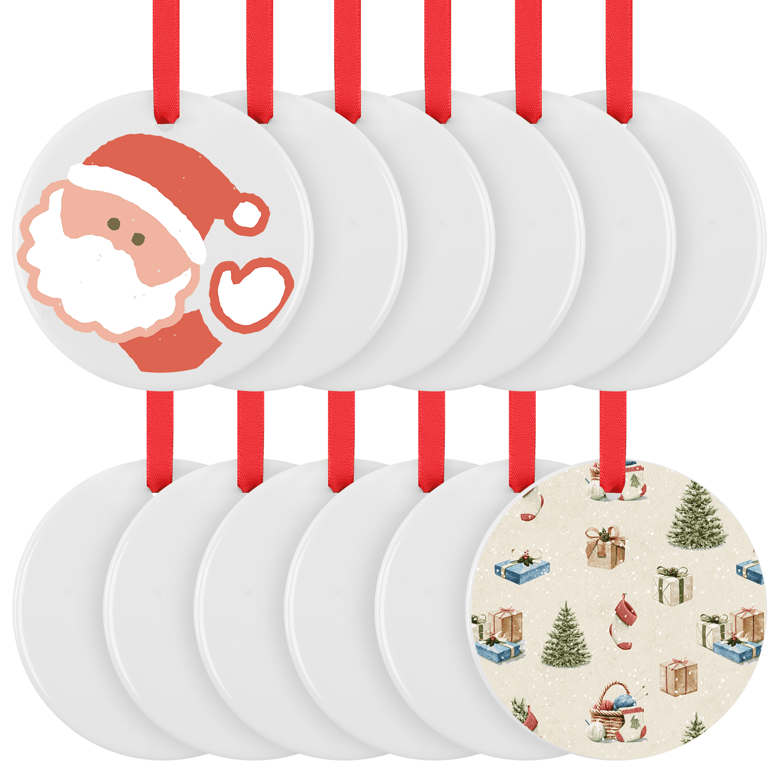HTVRONT Sublimation Ornament Blanks - 24Pcs Ceramic Sublimation Christmas  Ornament Blanks Sublimation Blanks Ornaments Bulk with Red Strings for