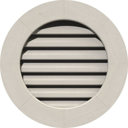 

12 W x 12 H Round Gable Vent (17 W x 17 H Frame Size): Primed Functional Smooth Pine Gable Vent w/ 1 x 4 Flat Trim Frame
