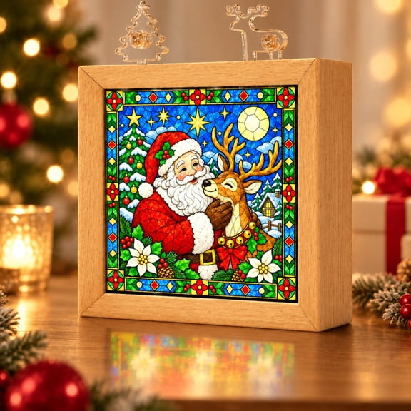Christmas DIY Acrylic Puzzle Night Light Christmas Surprise Box Puzzles Lamp Creative Home Desktop Ambient LED Night Light Stained Glass Santa Reindeer Design