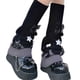 thumbnail image 1 of Aesthetic Women Color Block Leg Warmer Long Socks Knitted Baggy Loose Flared Leg Covers with Cute Balls Bows Streetwear, 1 of 5