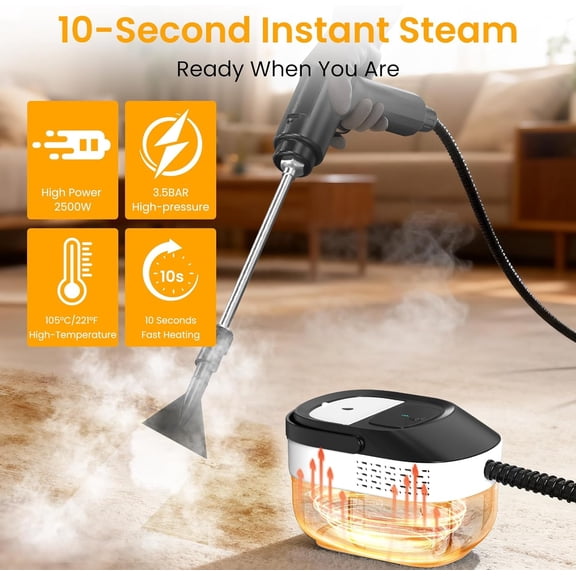 1.69Qt Steam Cleaner, 3-Level Adjustable Pressurized Steamer for cleaning, 10s Heat-Up, 2500W Handheld Steamer Cleaning for Home|Car|Tile|Floor, Multi-Surface Cleaning Machine with 22pcs Accessories