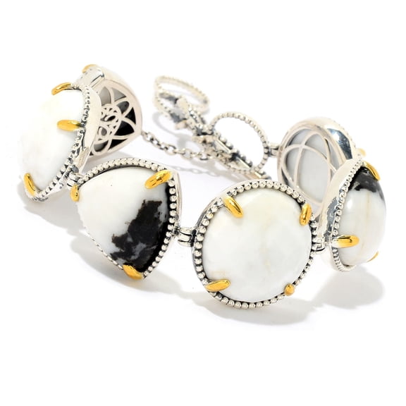 925 Sterling Silver White Magnesite,White Buffalo Bracelet
