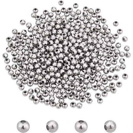 400pcs 304 Stainless Steel Beads 5mm Round Spacer Charm Loose Metal Beads Tiny Smooth Beads for Necklaces Bracelets Jewelry Making 1.8mm Hole Stainless Steel Color