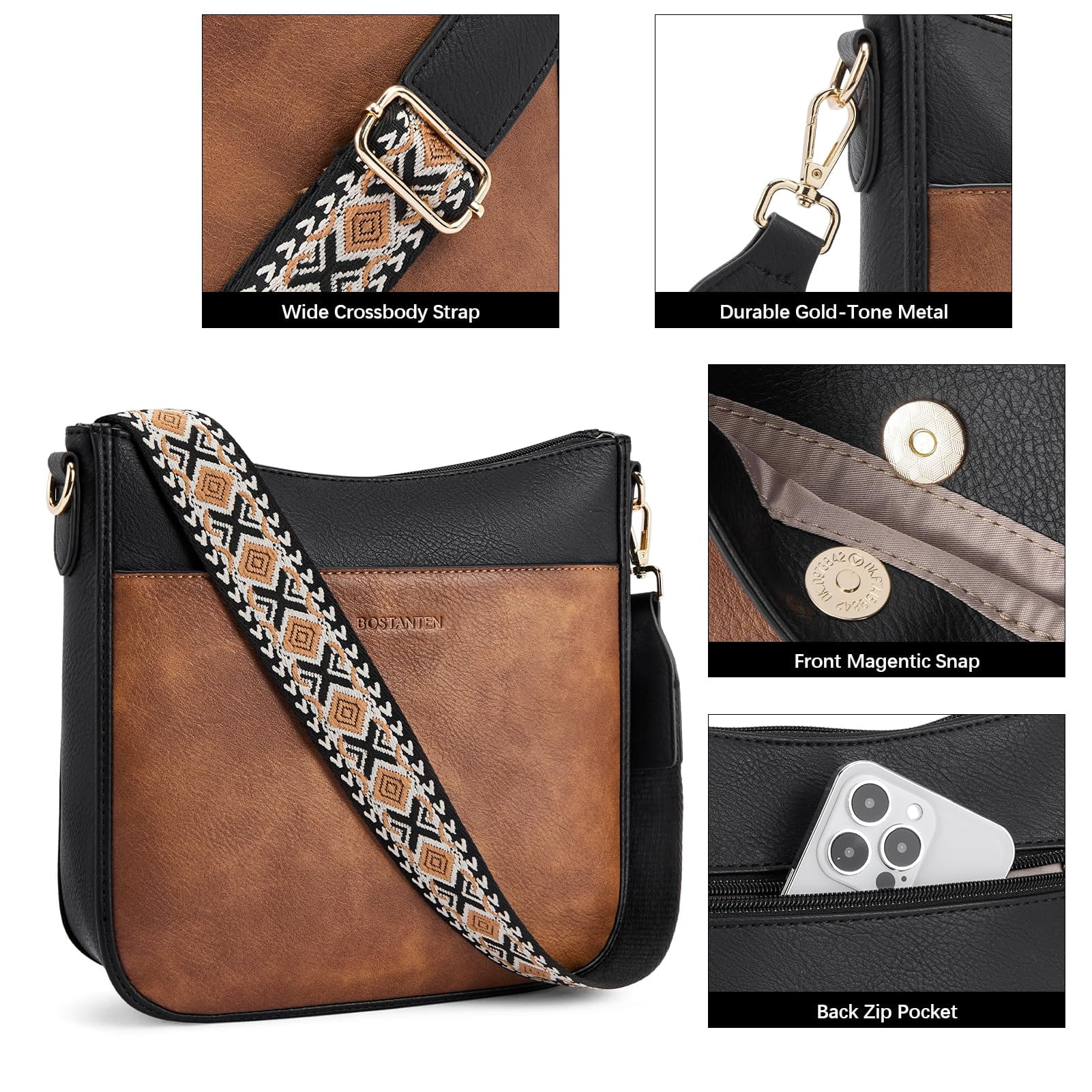 Crossbody Bags for Women Trendy Vegan Leather Hobo Purses Shoulder Handbags Wide Shoulder Strap