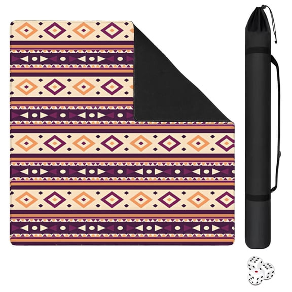 Traditional Boho Style Rubber Game Room Cover 31.5 Inch Square Large Mahjong Table Mat with Non-Slip Backing and Noise Dampening for Tiles and Cards