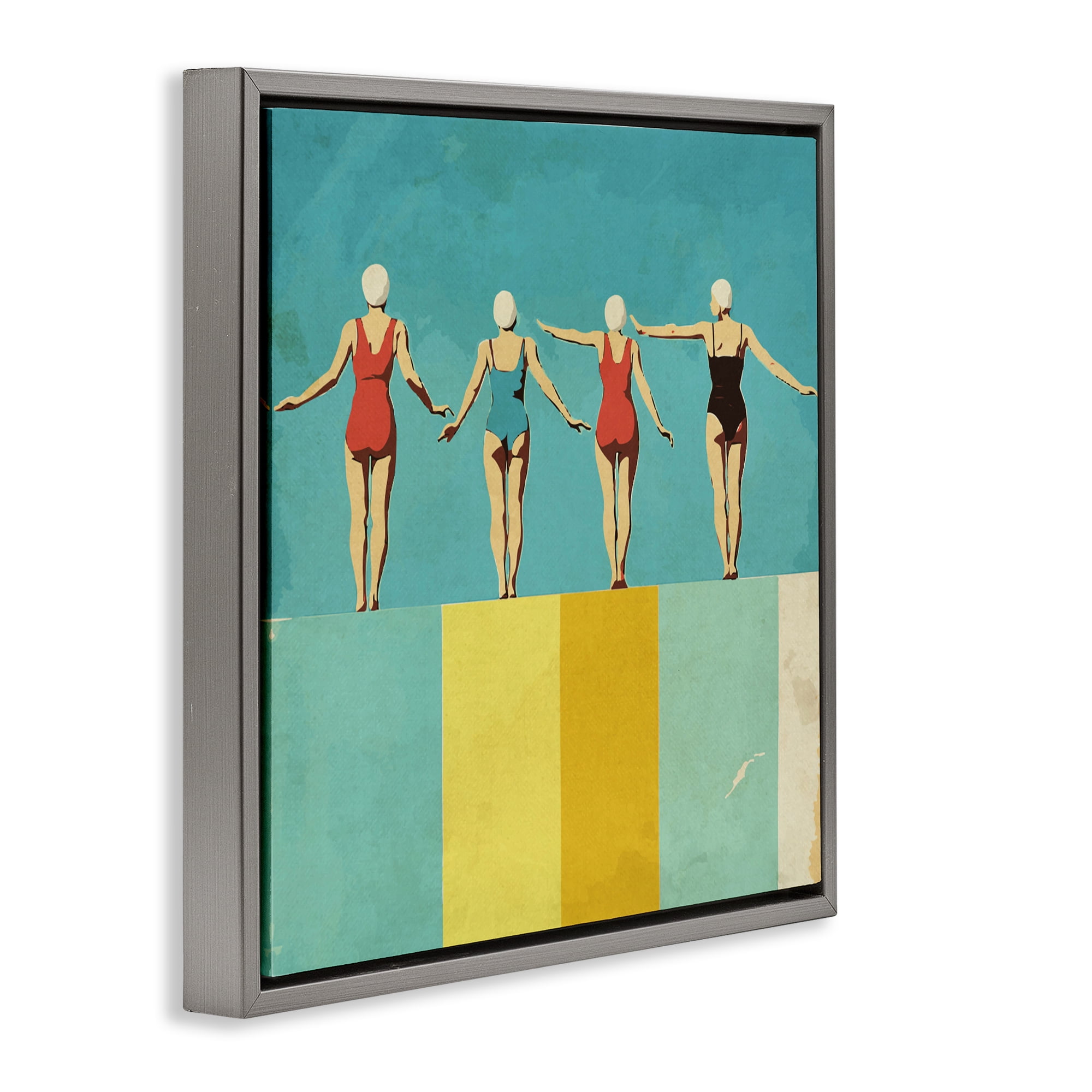 Stupell Industries Four Figures on the Pool Gray Framed Floater Canvas Wall Art, design by Layla Oz