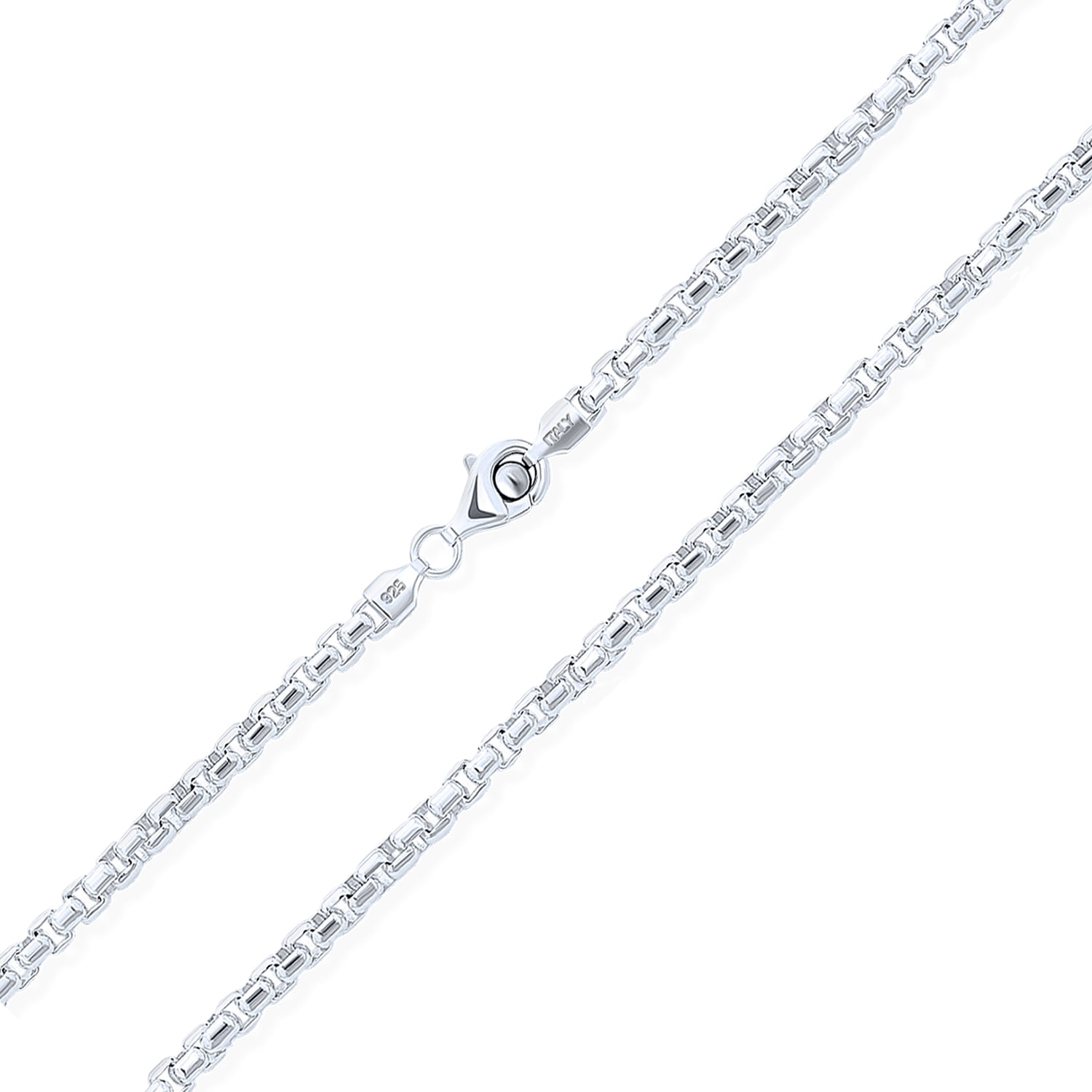 JOSCO 1.5mm Diamond-Cut ROC Chain Rhodium Plated Over Sterling Silver Necklace 16,18,20,22,24,30