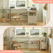 Bestier Farmhouse Desk 60 L-Shaped Computer Desk with Cabinet for Home Office , Wash White