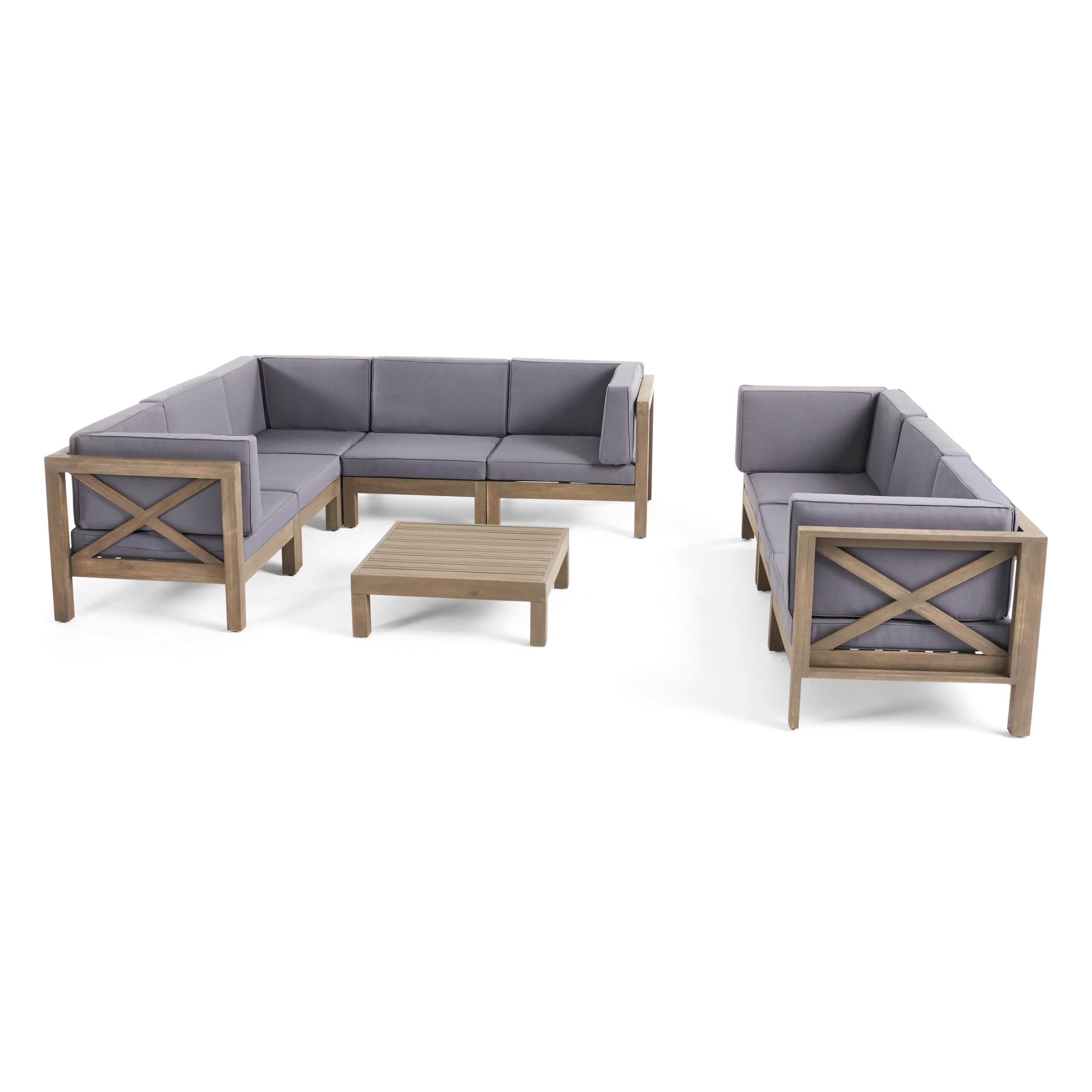 Contemporary Home Living 9-Piece Gray Contemporary Outdoor Furniture Patio Sectional Sofa Set - Gray