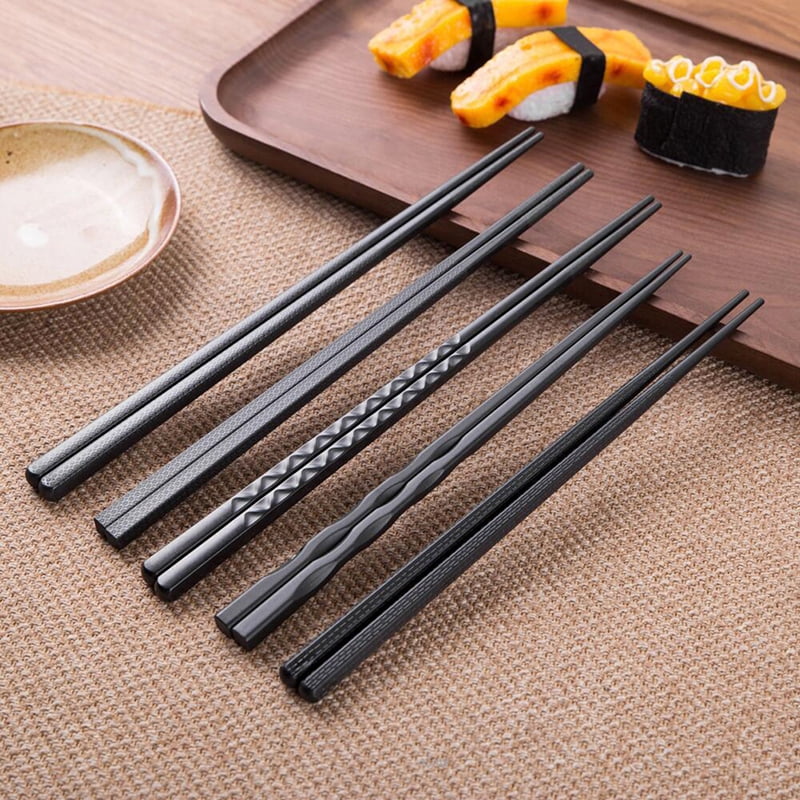 1Pair Stainless Steel Black Chopsticks Non-Slip Chinese Food Sushi Chopsticks 