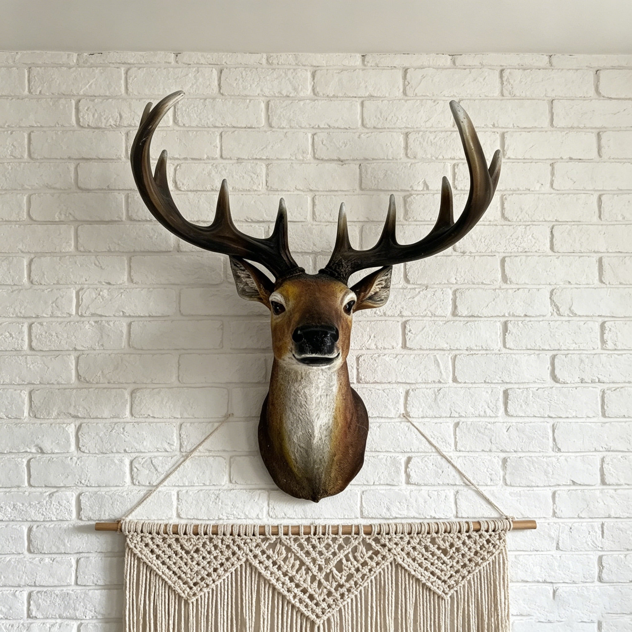 GDF Studio 14" Realistic Stag Head Wall Sculpture, Resin Deer Bust with Antlers Decor Gifts for Wildlife Lovers