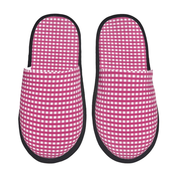 Fotbe Pink Gingham Pantuflas Peludas para Mujer con Estampado, Zapatillas de Peluche, Zapatos de Invierno para Casa, Uso Interior y Exterior-Medium