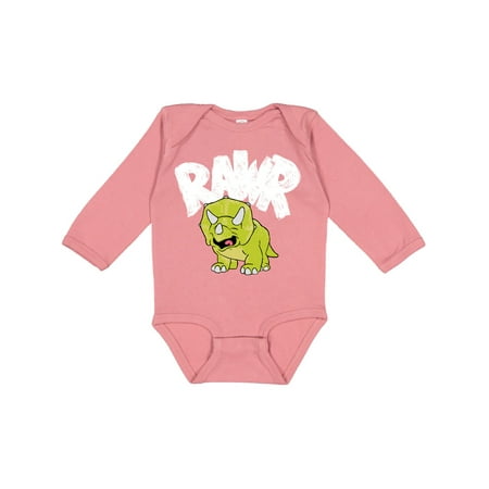 

Inktastic Lil Green Triceratops Rawr! Gift Baby Boy or Baby Girl Long Sleeve Bodysuit