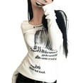thumbnail image 3 of hirigin Female Pullover, Letter Print Round Neck Long Sleeve Close-Fitting Tops Spring Outfit, White/Black, S/M/L, 3 of 9