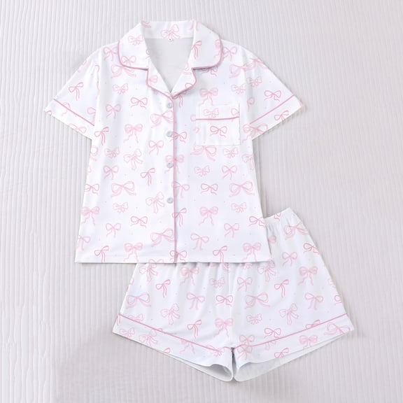Censtreet Pajama Set for Women Button Down Pj Set Long Sleeve Top and Shorts 2 Piece Loungewear Summer Soft Sleepwear