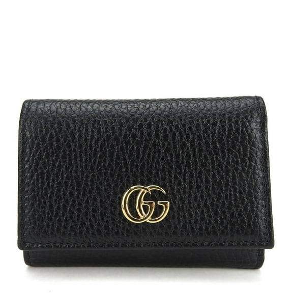 Pre-Owned Gucci Tri-fold Wallet 644407 GG Marmont Leather Black Compact Accessory...