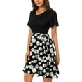 thumbnail image 6 of Wycnly Formal Dresses for Women Tie Waist Loose Flowy Ruffle Swing Beach Sun Dress Crewneck Short Sleeve Daisy Print Summer Mini Dresses White M Clothes, 6 of 7